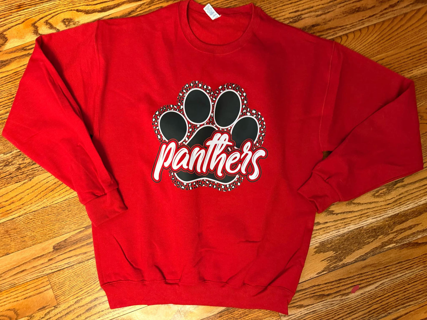 Panthers White Letters And Leopard Paw Sweatshirt
