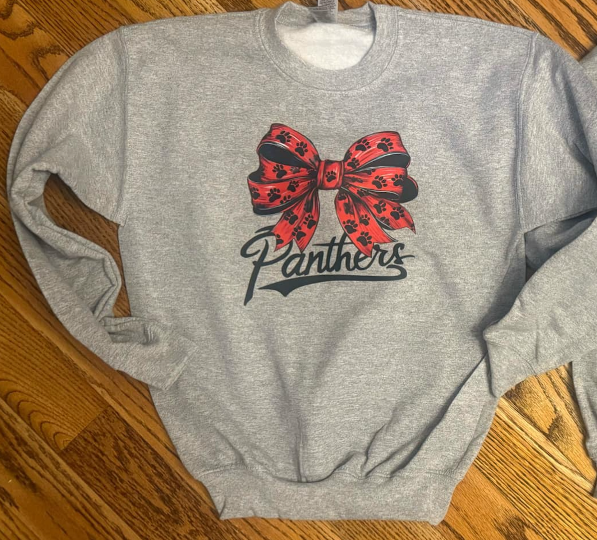 Panthers Red Bow With Paw Prints Sweatshirt